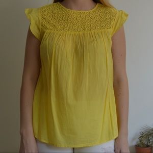 ZARA Yellow Eyelet Top